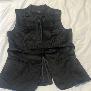 Black Sleeveless Blazer with Belt